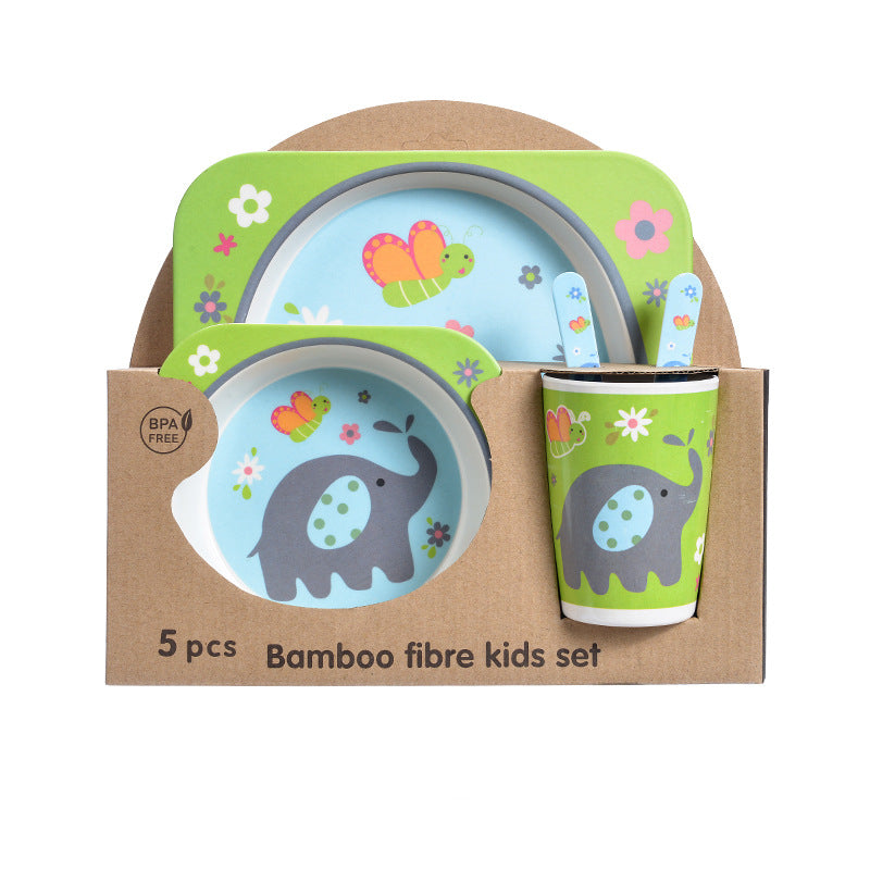 5pcs Baby Natural Bamboo Tableware Set