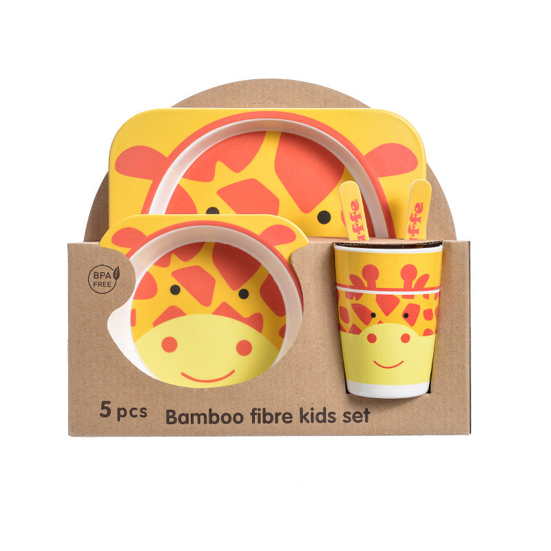 5pcs Baby Natural Bamboo Tableware Set